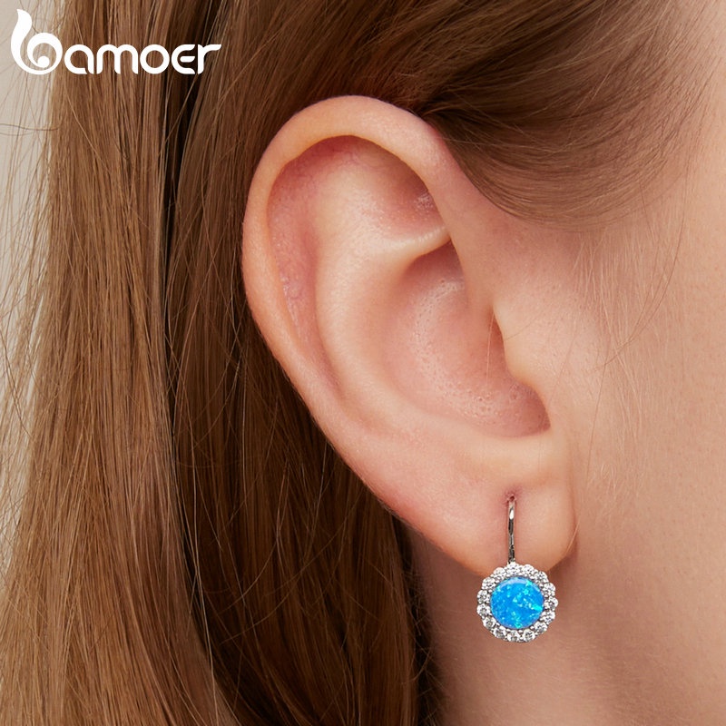 Bông tai BAMOER từ bạc 925 đính ngọc mắt mèo sang trọng thời trang