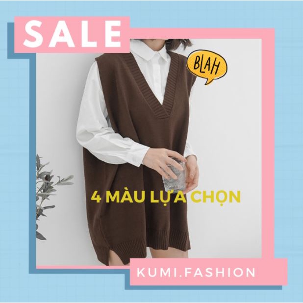 Áo gile len mỏng phom rộng dài ulzzang Hàn Quốc