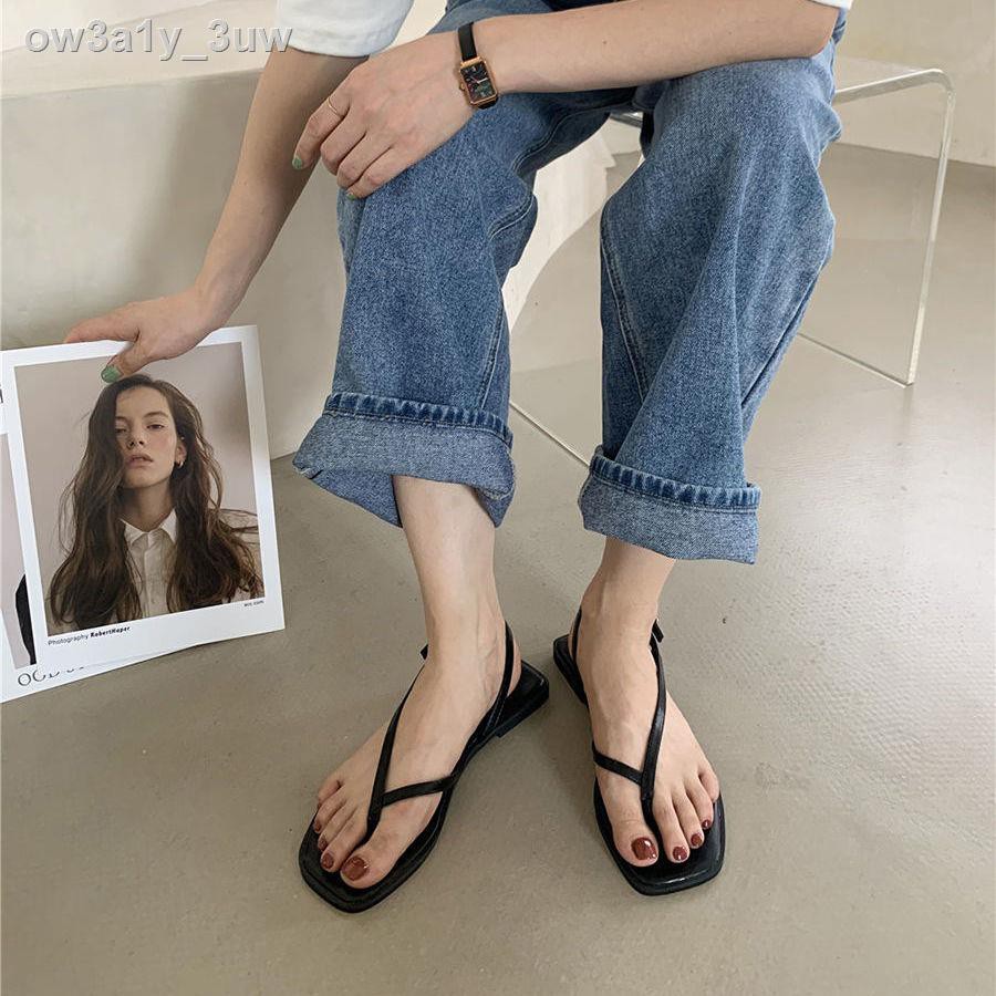 giày sandal 7cm☜Dép nữ đế bệt kiểu cổ tích mùa hè 2021 mới phong cách hàn quốc xỏ ngón đơn giản học sinh đi biể