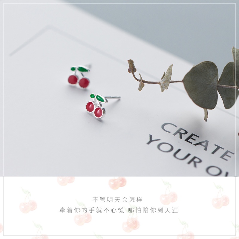 Bông Tai Hình Quả Cherry Hai Màu Sắc Xinh Xắn Cho Nữ