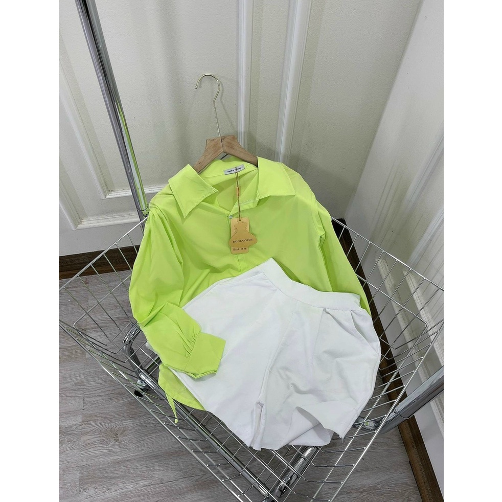 Sét bộ đồ nữ áo sơ mi mix quần cộc trắng ống rộng thích hợp cho các nàng đi dạo phố , đi biển