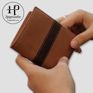 Ví Bóp Da Nam Dáng Đứng Màu Nâu Nhỏ Gọn Sang Trọng, Da Bò Thật 100% Nguyen Leather Crafted With Love