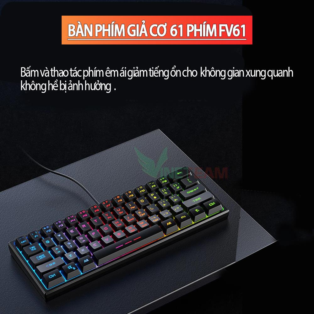 Bàn Phím Mini Chơi Game 61 Phím Nhỏ Gọn Led Rainbow Đổi Màu Với 3 Chế Độ Led -dc4445