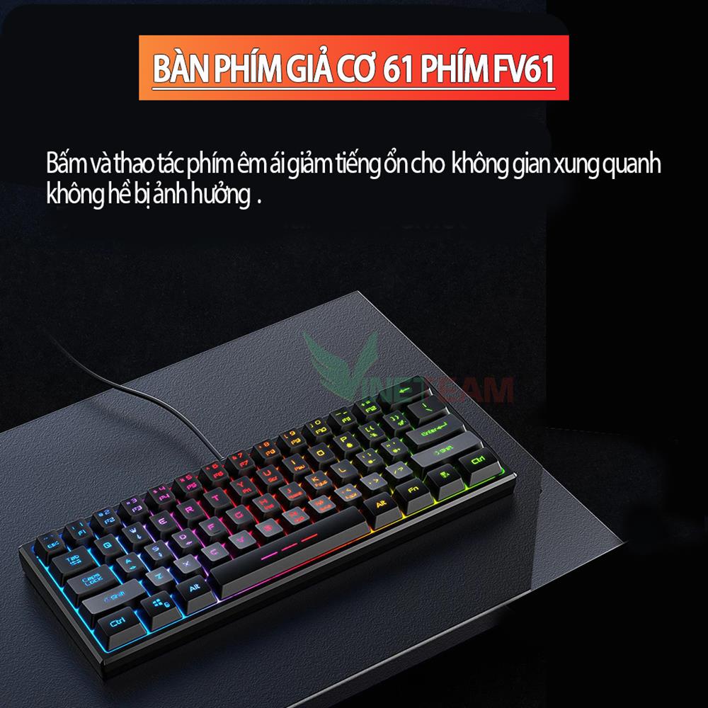 Bàn Phím Mini Chơi Game 61 Phím Nhỏ Gọn Led Rainbow Đổi Màu Với 3 Chế Độ Led -dc4445