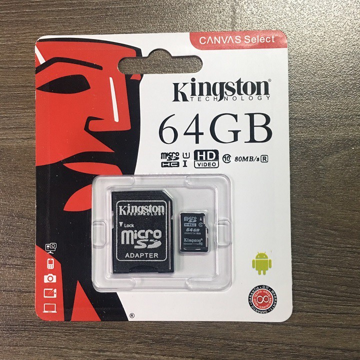 Thẻ nhớ Kingston 64GB – KINGSTON MicroSD Class10 – CHÍNH HÃNG – Bảo hành 5 năm – Kèm Adapter