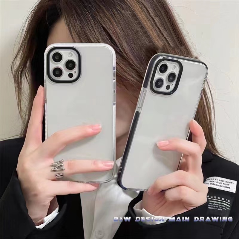 Ốp Điện Thoại Mềm Trong Suốt Viền Trắng Đen Đơn Giản Chống Sốc Cho iPhone 13 12 11 Pro MAX IX XS MAX XR 7Plus 8Plus