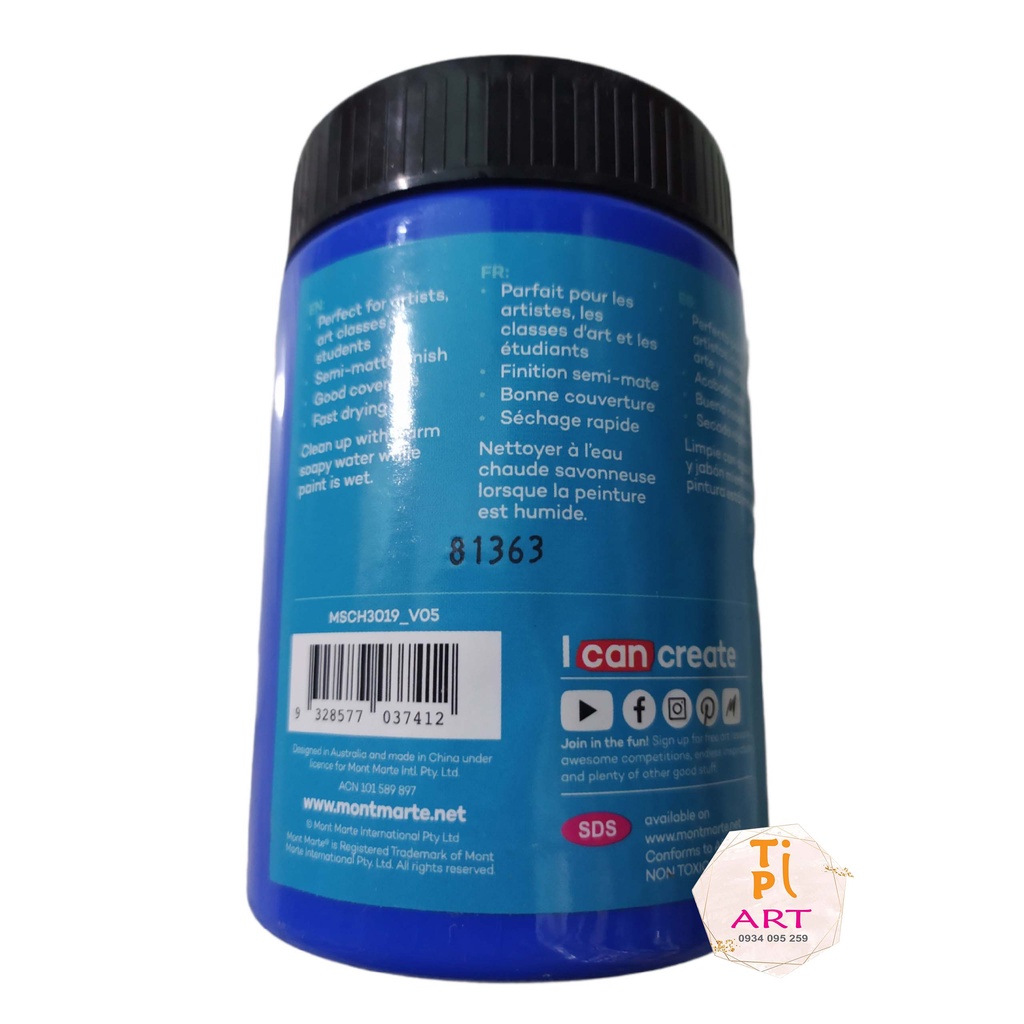 [BinhDuong] Màu Acrylic Mont Marte 300ml vẽ giày, áo, vải, tường, gốm sứ chính hãng Australia