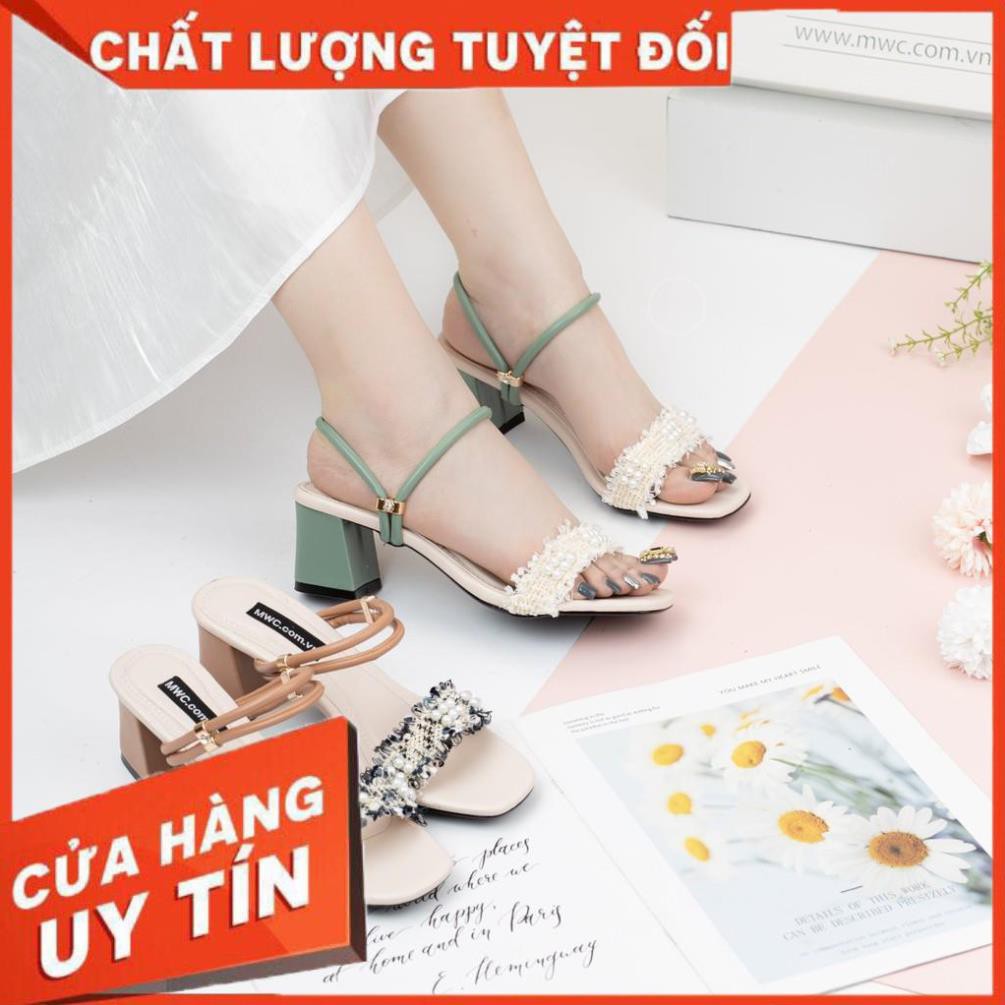 🌈FREESHIP🌈 Giày cao gót nữ quai ngang phối ren đế vuông MWC NUCG-3917