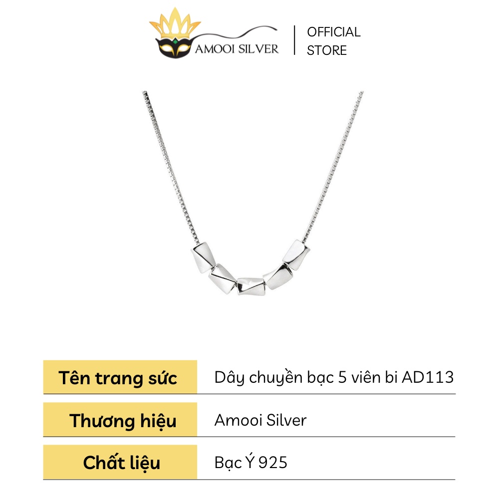 Dây Chuyền Bạc S925 Mẫu 5 Viên Bi Đa Giác Xoắn Thanh Lịch - Amooi Silver AD113