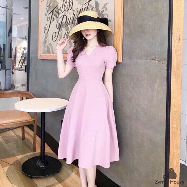 St- đầm xoè kết cườm hồng phấn