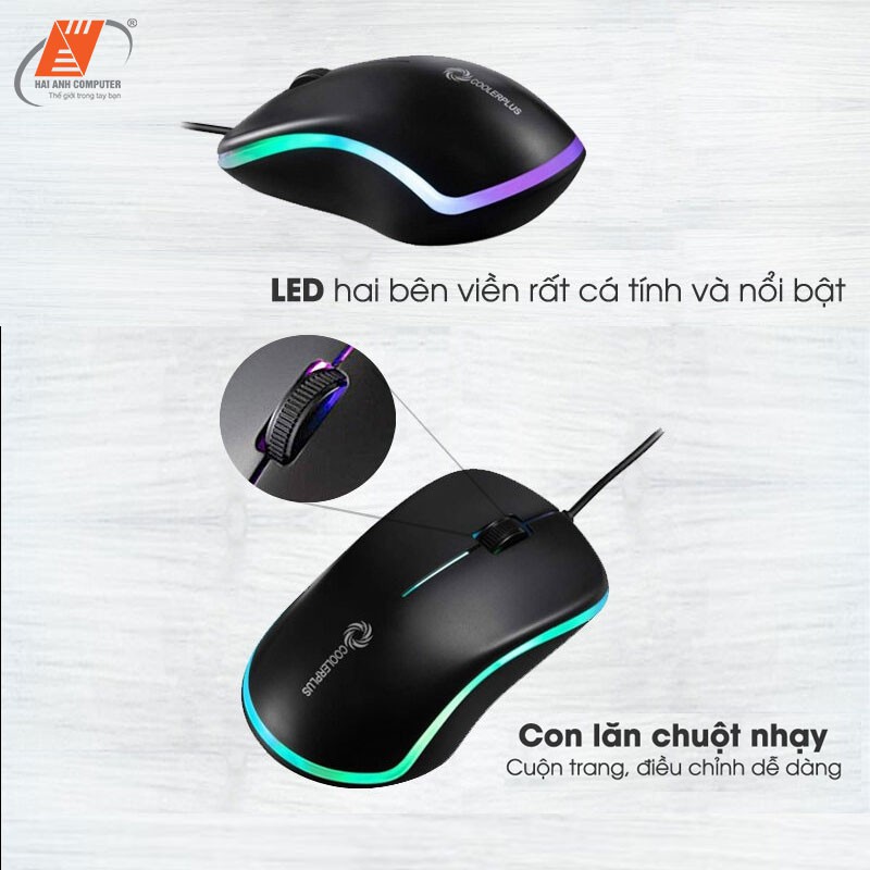 Chuột máy tính có dây Mouse Coolerplus FC112 | Chuyên GAME - Đèn LED 2 bên - Dây dài 1.6m - Hàng chính hãng