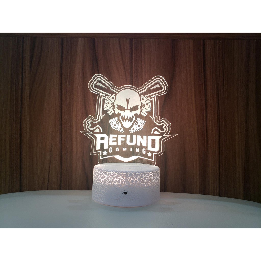 Đèn ngủ 3D led để bàn, trang trí cảm ứng 16 màu logo Refun gaming | Tặng kèm móc khóa 3D | Làm theo yêu cầu