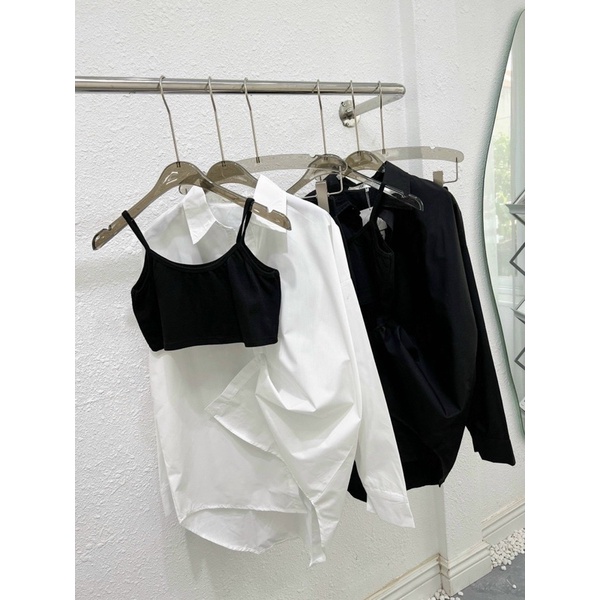 Set áo sơmi kèm bra + quần đùi legging