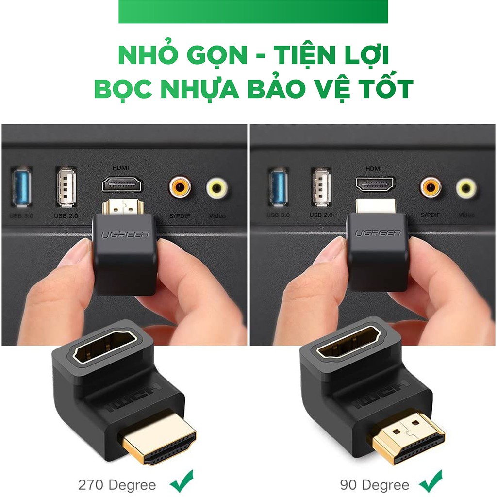 Đầu nối cổng HDMI male sang HDMI female vuông góc 90 độ UGREEN 20109