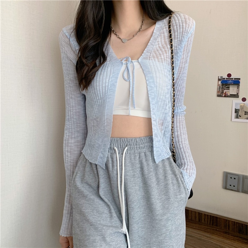Áo Khoác Cardigan Dệt Kim Mỏng Chống Nắng Cột Dây Thời Trang Mùa Hè Cho Nữ