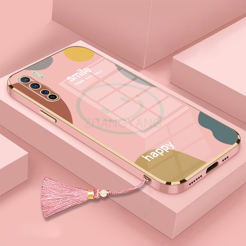 Ốp Điện Thoại TPU Silicon Mạ Điện Hình Mặt Cười Kèm Dây Đeo Cho oppo reno 3 reno 3 pro