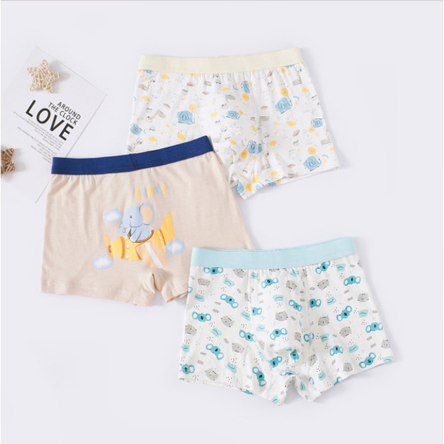 Túi 3 quần lót dạng đùi Boxer bé trai Hàn Quốc 100% cotton mẫu Voi Máy Bay
