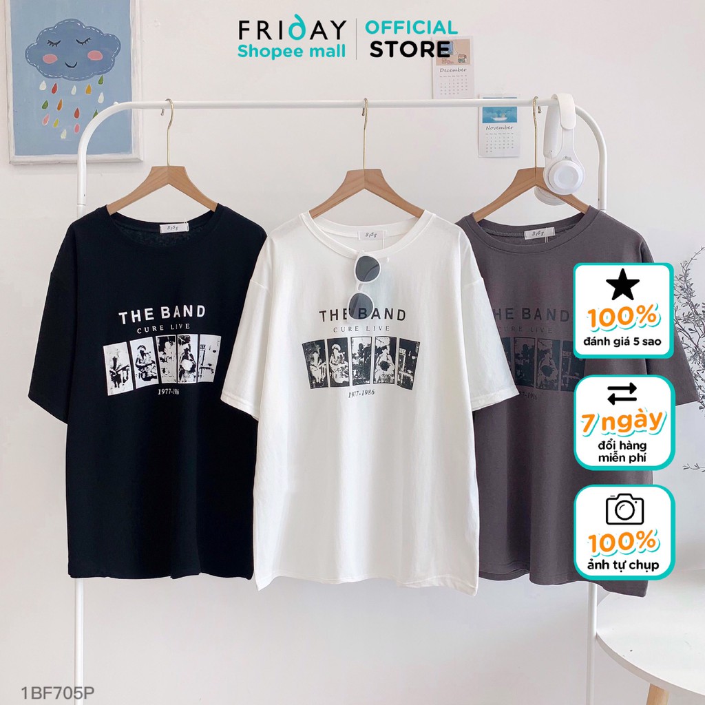 Áo phông nữ basic dáng rộng áo thun nữ cổ tròn họa tiết chữ the band Friday | BigBuy360 - bigbuy360.vn