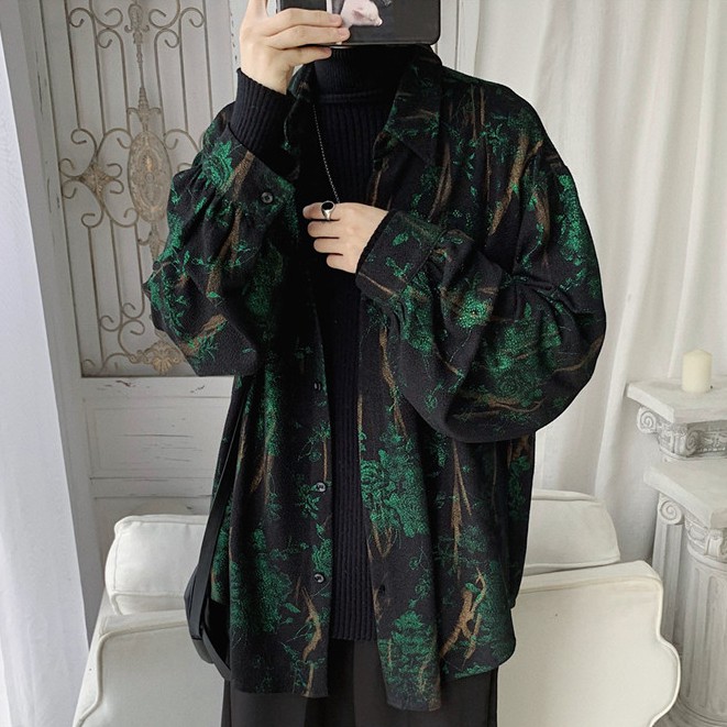 Áo sơ mi tay dài nam họa tiết Retro thời trang cá tính dành cho  Hàn Quốc Simple Fashion áo sơ mi nam dài tay lụa bông bigsize áo nam đẹp