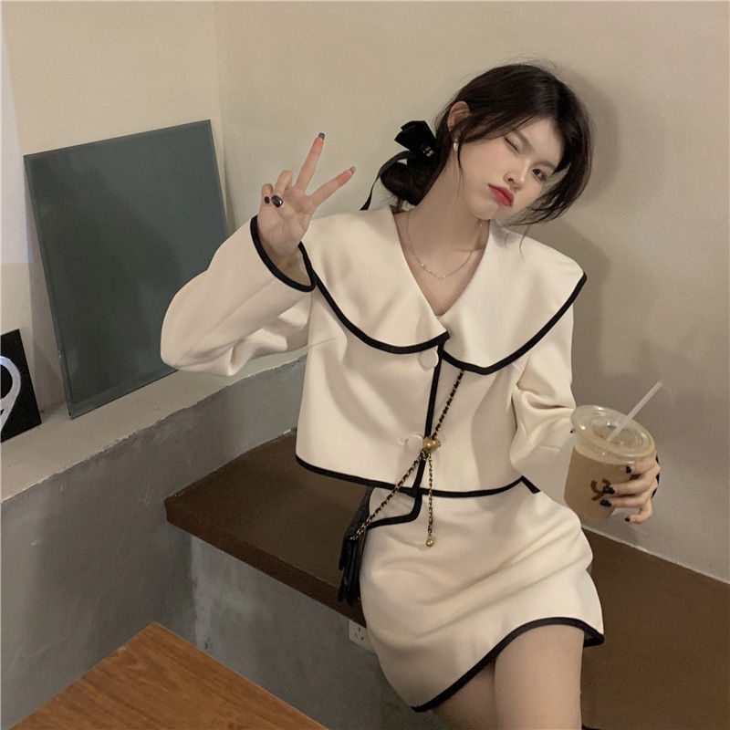 Set Áo Khoác Cardigan Tay Dài Dáng Rộng + Chân Váy Lưng Cao Thời Trang Pháp Cho Nữ
