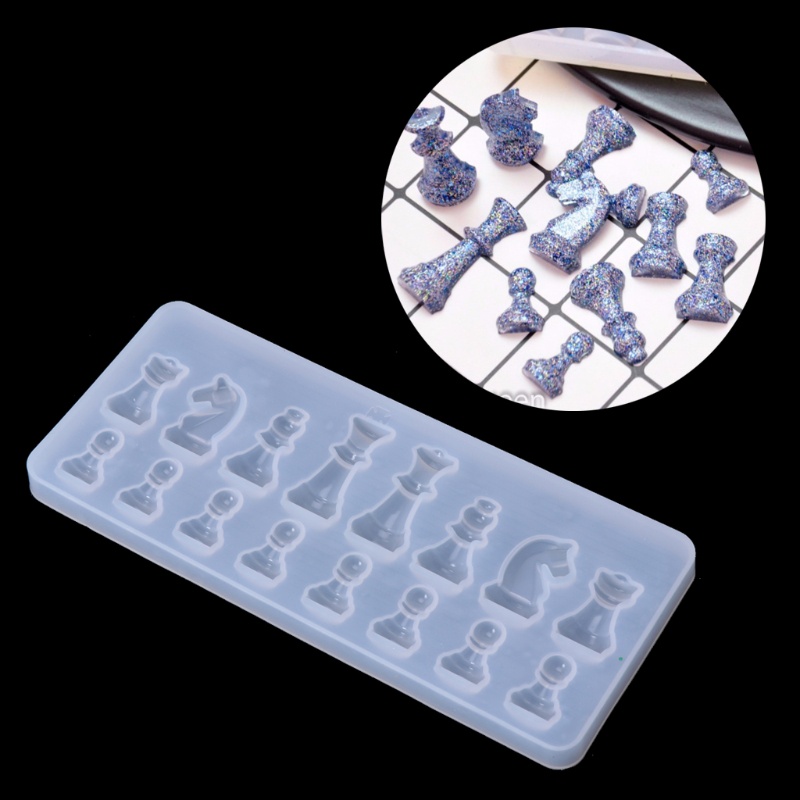 Khuôn silicone làm mặt dây chuyền hình bàn cờ vua quốc tế DIY tiện lợi