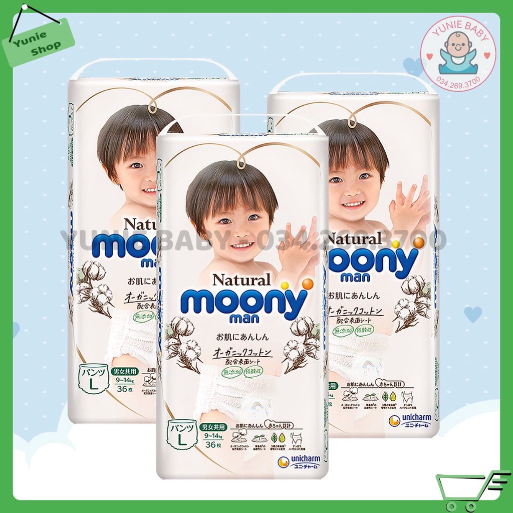 [Mã SMKB151 giảm 10% đơn 500.000Đ] Tã DÁN/QUẦN MOONY NATURAL Nhật NB63/S58/M46/L36/XL32