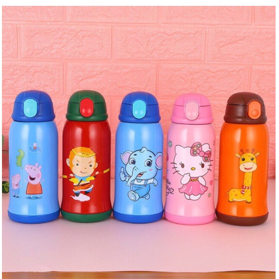 Bình giữ nhiệt trẻ em lõi INOX 304 hình thú ngộ nghĩnh - Có kèm túi vải, ống hút, 3 nắp đa năng, giao ngẫu nhiê