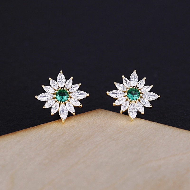 Bông Tai Hoa Nhỏ Lấp Lánh Đính Đá Xanh Bảo Ngọc Cho Nữ B2673 - Bảo Ngọc Jewelry