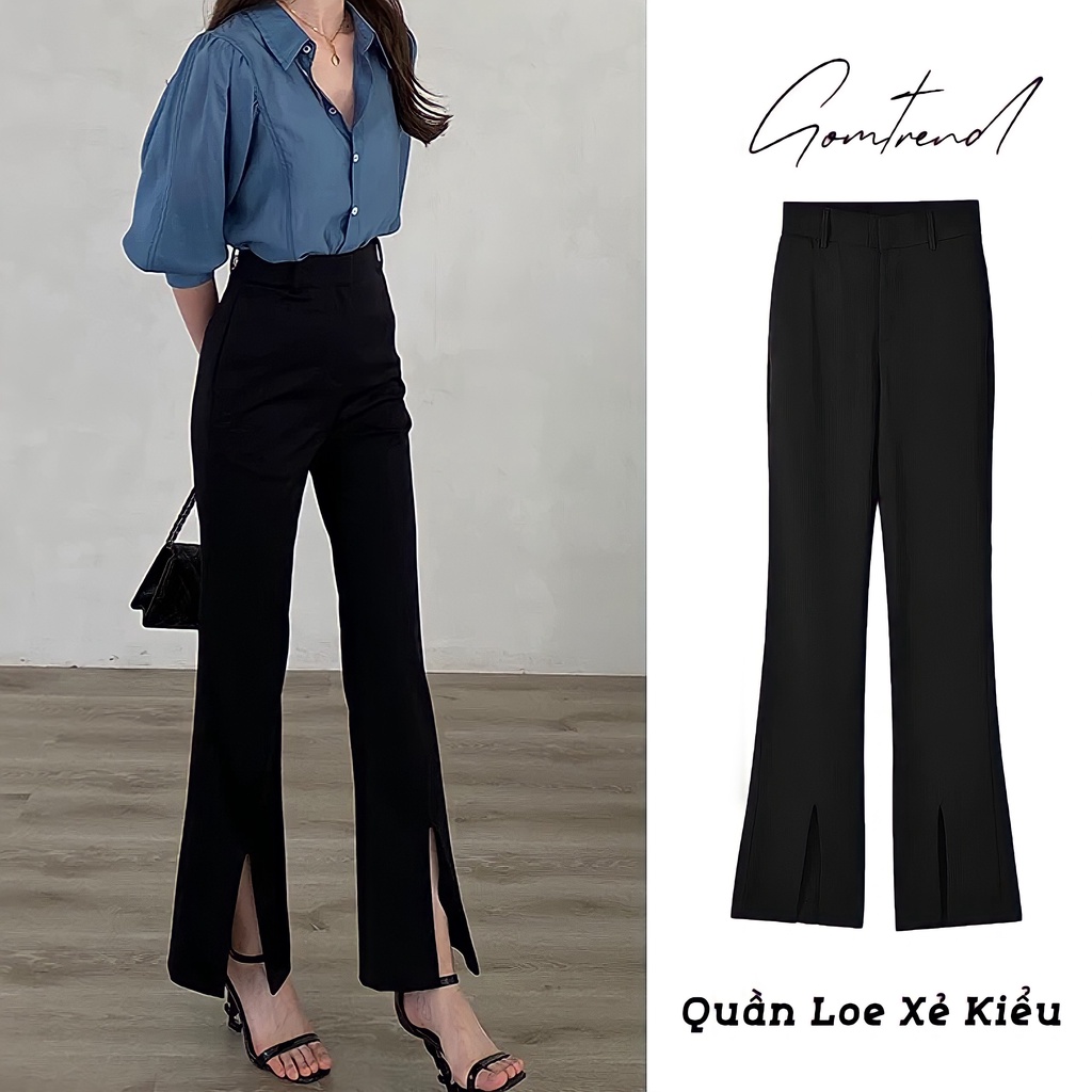 Quần Vải Nữ Ống Kiểu Loe Xẻ Gấu Trước Chất Vitex Dày Dặn Tôn Dáng - Quần Công Sở Hack Chân Thời Trang Gomtrend