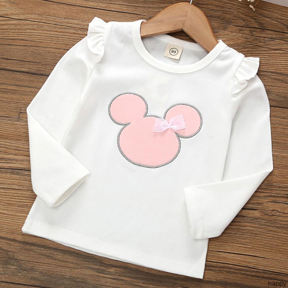 Áo Thun Cotton Tay Dài Cổ Tròn In Họa Tiết Hoạt Hình Dễ Thương Thời Trang Mùa Thu Cho Bé Gái 1-7 Tuổi
