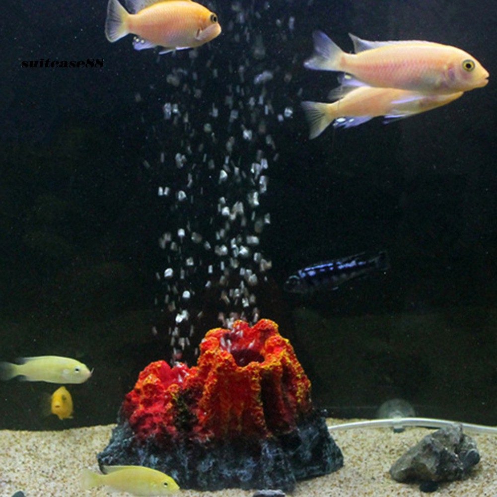 SUT♕Fish Tank Volcano Shape Resin Air Bubble Stone Oxygen Pump Aquarium Ornament