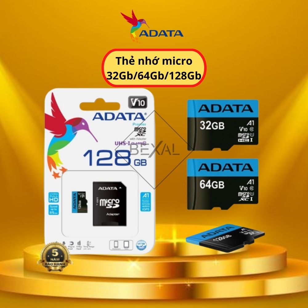 Thẻ nhớ 128Gb / 64Gb / 32Gb, thẻ nhớ ADATA microSD tốc độ đọc 100MB/s đi kèm Adapter chuyển sang SD