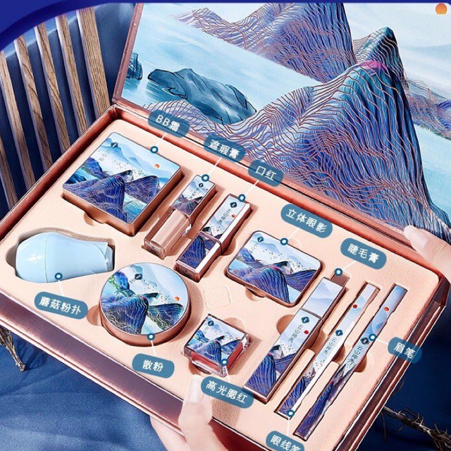 Bộ trang điểm makeup 10 món hàng nội địa China,gồm son,kem nền,phấn mắt,má hồng,kẻ mày,....