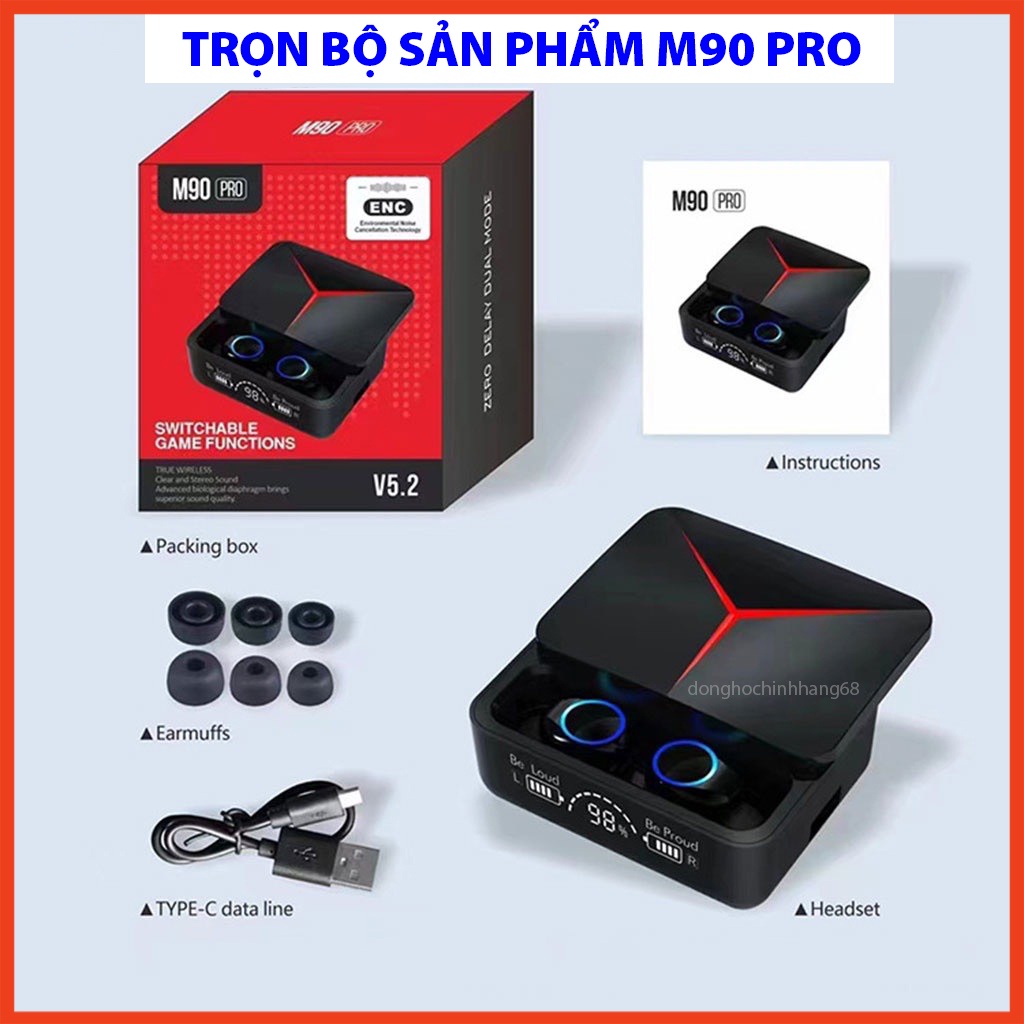 Tai Nghe Không Dây M90 Pro Bluetooth 5.3 Pin Cực Trâu Nghe Nhạc Cực Hay Âm Bass Cực Chất  Bảo Hành 12 Tháng