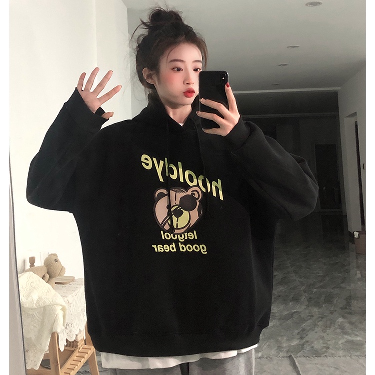 Áo hoodie Zhelihangfei dáng rộng họa tiết hoạt hình xinh xắn dễ phối đồ