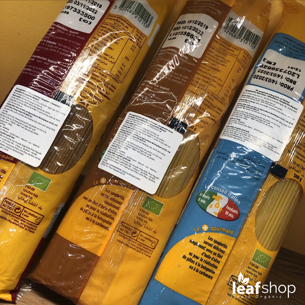 Mì spaghetti (mỳ Ý) lứt, bán lứt và mì trắng hữu cơ Markal 500g