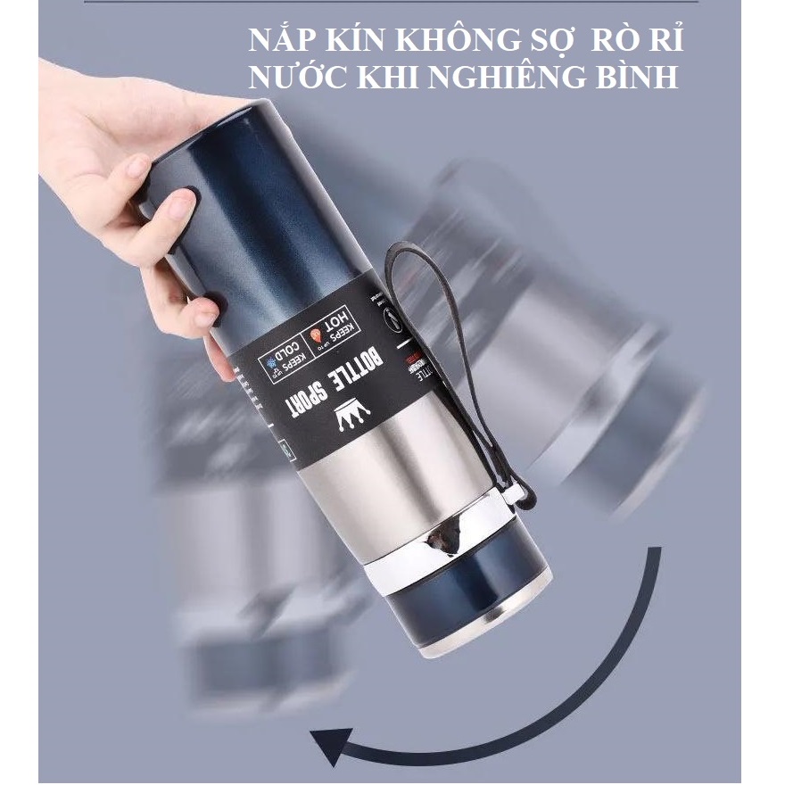 [HCM GIỮ NHIÊT TỐT] Bình giữ nhiệt inox Bottle Sport 1000ml cao cấp, chuẩn inox 304 không rỉ, có dây treo an toàn