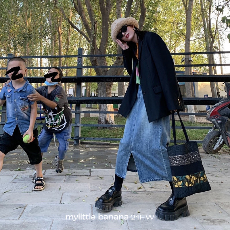 IMAODOU Chân váy jean dài lưng cao vừa dáng ôm thời trang mùa thu 2023 cho nữ