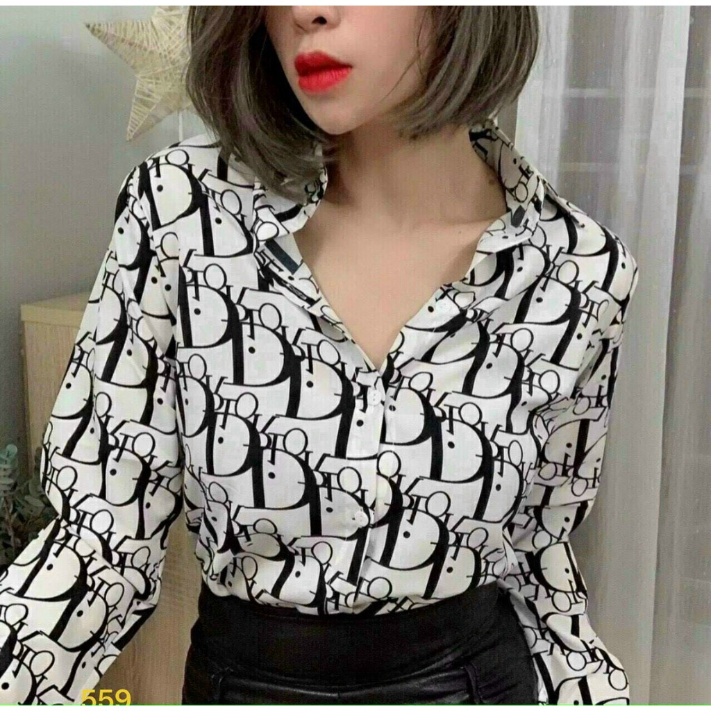 áo sơ mi tay dài họa tiết di sang chảnh ảnh thật hot hit