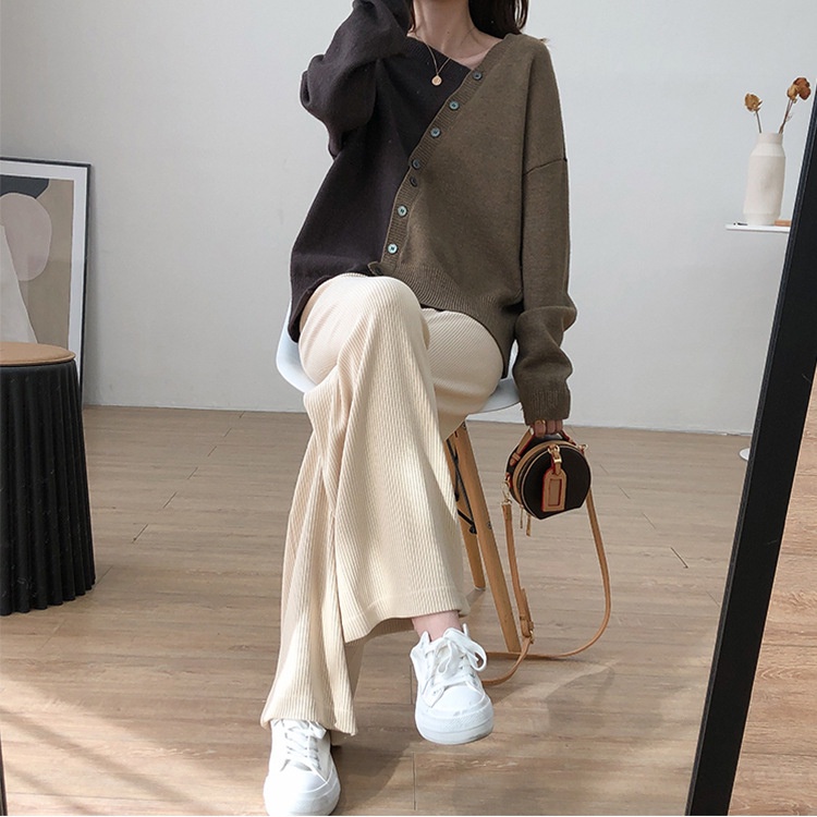 Áo len nữ Hàn Quốc kiểu dài tay cổ trễ dệt kim form rộng bigsize