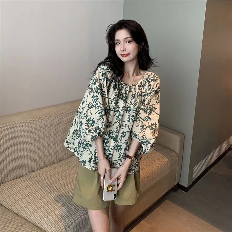 Áo Sơ Mi Tay Lỡ 3 / 4 Dáng Rộng Hoạ Tiết Hoa Phong Cách retro Mới