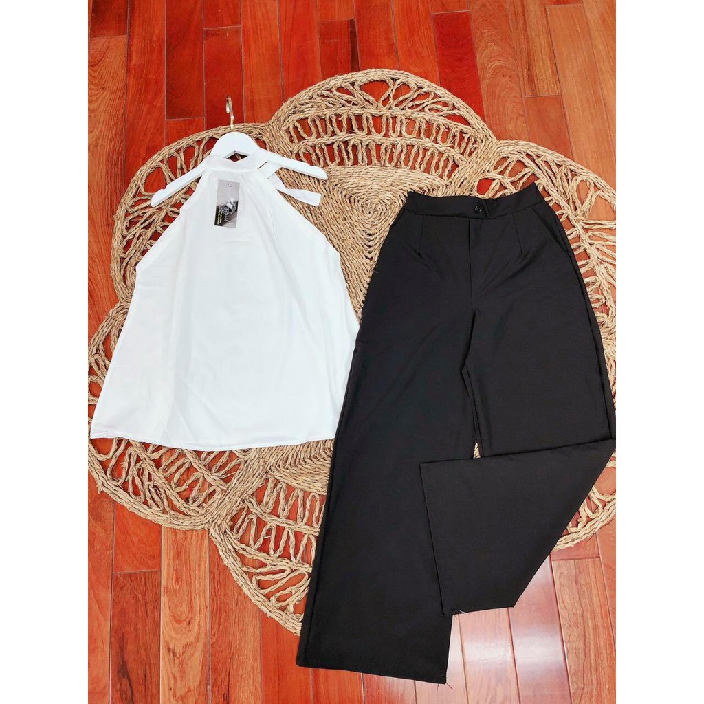 💃 Bộ Yếm Trắng Kèm Quần Suông Ống Rộng Đen Chất Đũi..Chất Đũi..Siêu Đẹp | BigBuy360 - bigbuy360.vn