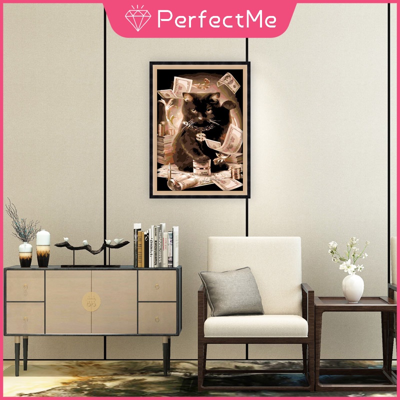 Bộ tranh đính đá 5D họa tiết chú mèo dễ thương độc đáo kích thước 30×40cm dùng trang trí