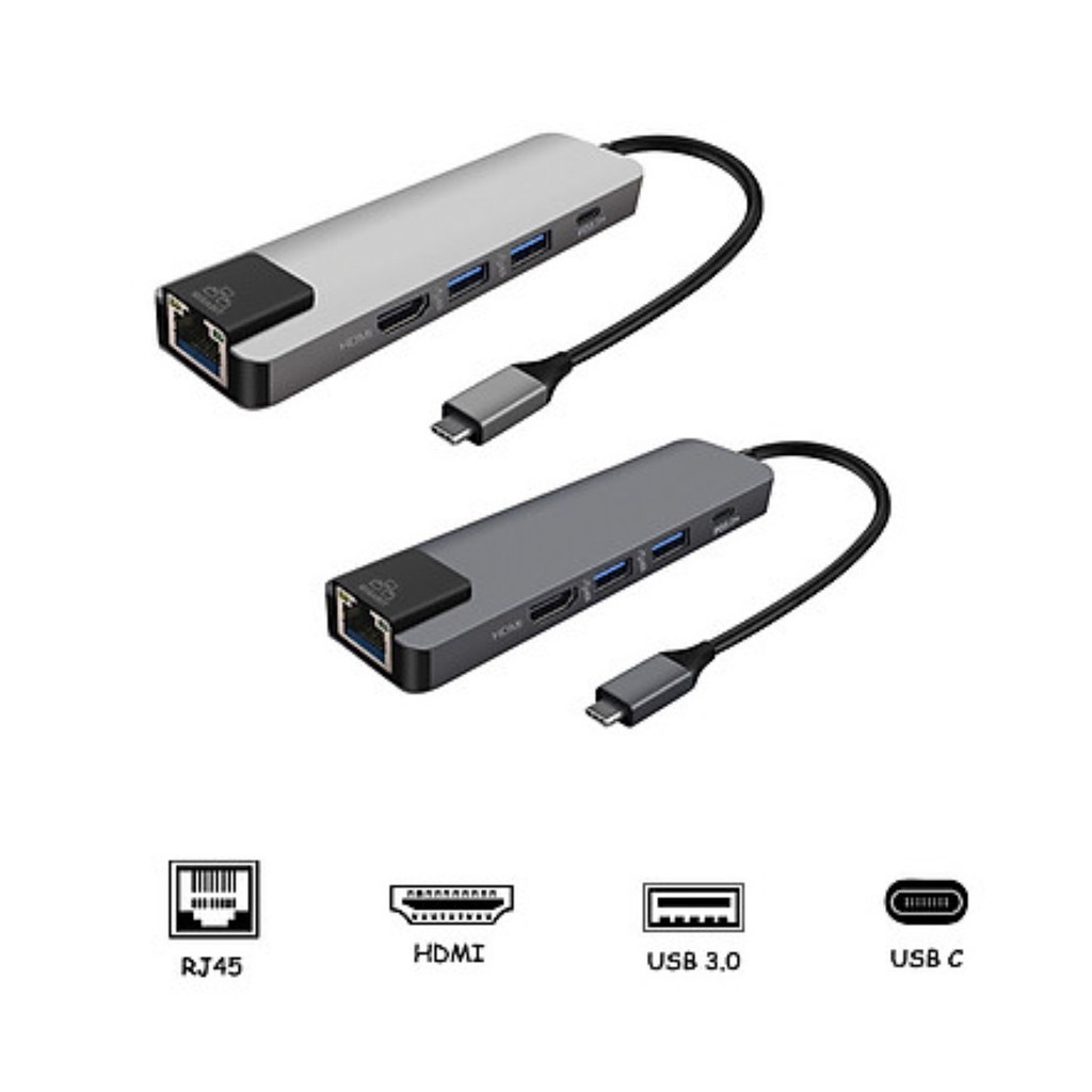 Cáp chuyển Type C(USB 3.1) 5 trong 1 tốc độ cao 4K HDMI/ Rj45 Gigabit