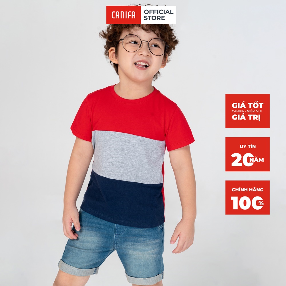 Áo phông bé trai cotton USA phối màu CANIFA - 2TS21S015