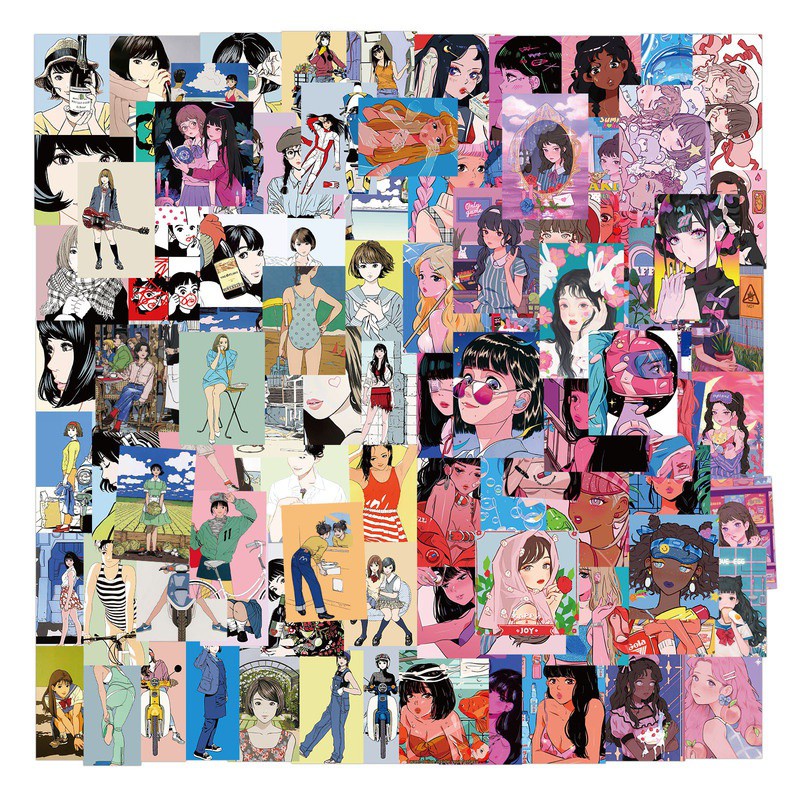 Bộ 100/50/25/10 miếng dán trang trí xe hơi / laptop / điện thoại hình cô gái hoạt hình màu hồng vui nhộn