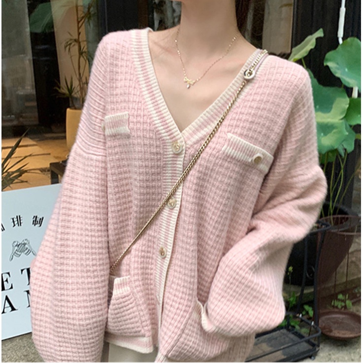 Áo Khoác Cardigan Dệt Kim Cổ Chữ V Phong Cách Hàn Quốc Thời Trang Mùa Thu Mới Cho Nữ 2021