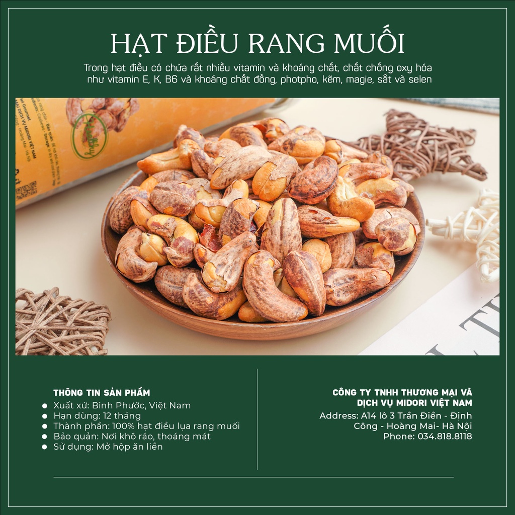 Hạt điều lụa rang muối Vietgourmet, hạt dinh dưỡng mẹ bầu, đặc sản Việt, đồ ăn vặt Healthy, detox giảm câ