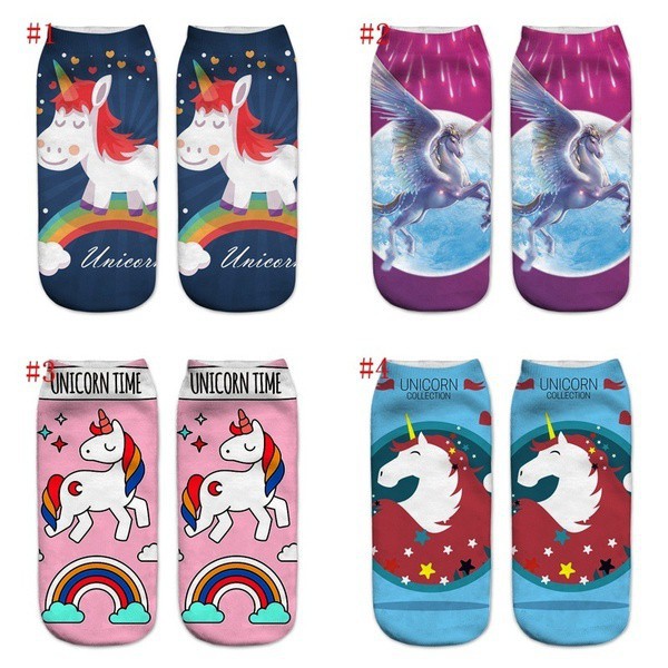 Vớ cotton nữ cổ ngắn in hình Unicorn dễ thương