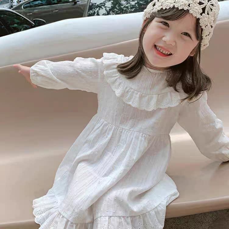 váy trắng thô ren công chúa cho bé
